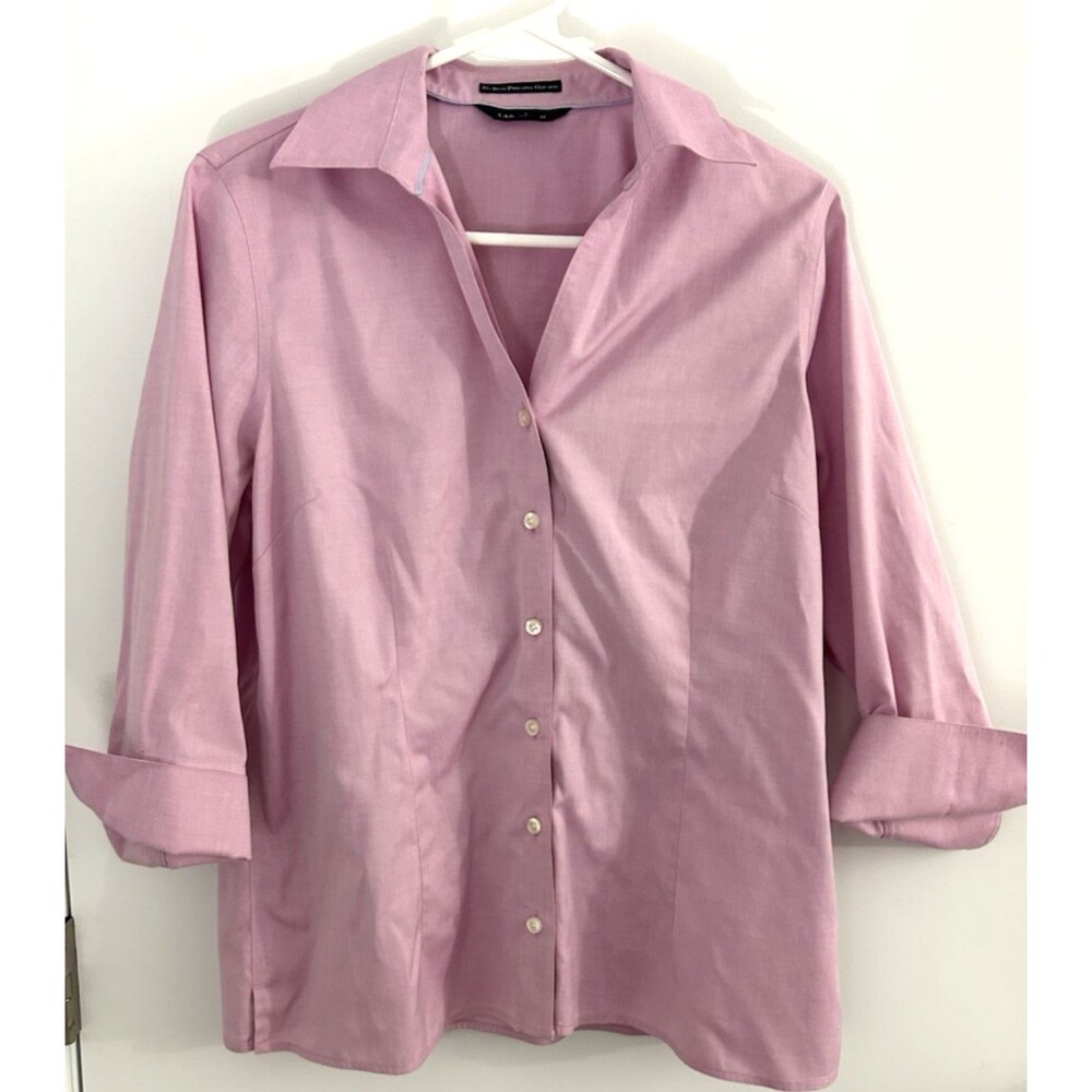 Lands End Women Light Pink Button Up Shirt No iron pinpoint preppy office size 8